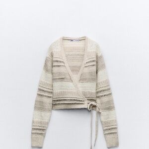 Zara Cream & Light Beige Wrap Knit Cardigan